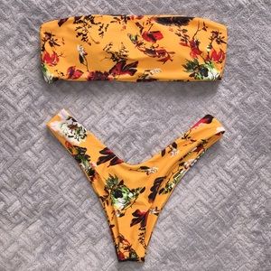 Strapless Floral High Cut Bikini Set